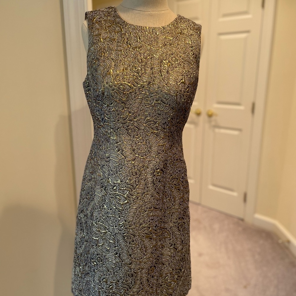 Ann Taylor Golden Brocade Sheath Dress Size 6P